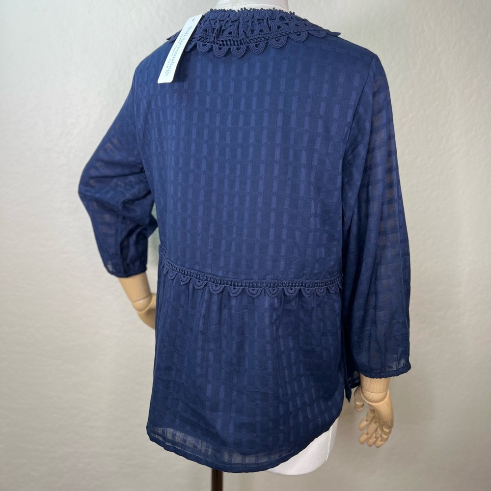 NEW NWT Soft Surroundings Elodie Lace Windowpane Gauze Top Medium Petite - Picture 8 of 16